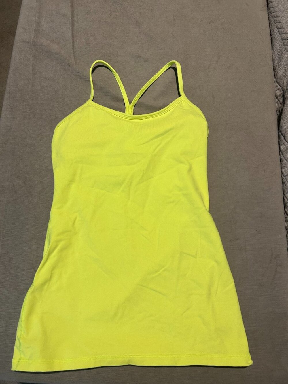 LULULEMON Power Y Tank Top *Luon Neon Yellow Built In Bra Size 4